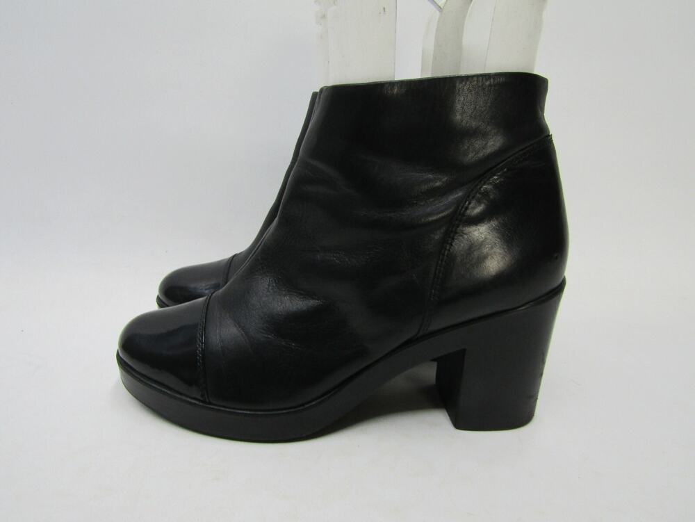 Topshop Womens Sz 41 EUR Black Leather Platform Zip Ankle Fashion Boots Booties
